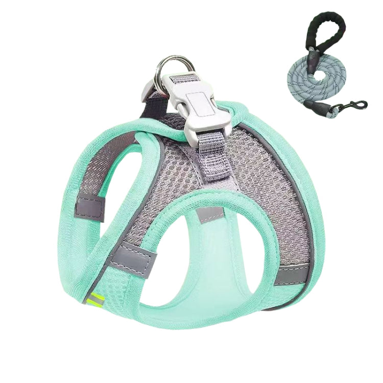 Arnés de pecho para mascotas estilo camiseta interior Correa reflectante transpirable de verano para perros, Single Blue, Single Green, Single Pink, Blue+1.5m Round Rope, Green+1.5m Round Rope, Pink+1.5m Round Rope, Blue+2m Round Rope, Green+2m Round R...