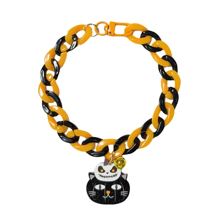 Collar de Halloween para mascotas, collar con etiqueta de dibujos animados, cadena decorativa ajustable para gatos y perros, Pumpkin 1, Pumpkin 2, Bat, Green Skull, Black Cat, Ghost, Small Black Cat, Spider