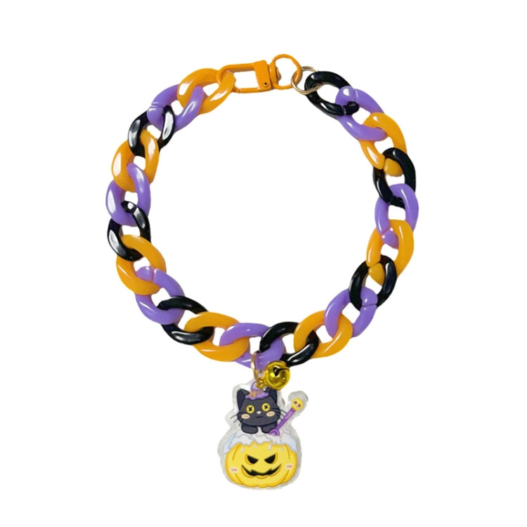 Collar de Halloween para mascotas, collar con etiqueta de dibujos animados, cadena decorativa ajustable para gatos y perros, Pumpkin 1, Pumpkin 2, Bat, Green Skull, Black Cat, Ghost, Small Black Cat, Spider