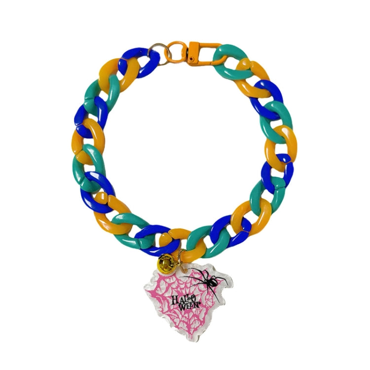 Collar de Halloween para mascotas, collar con etiqueta de dibujos animados, cadena decorativa ajustable para gatos y perros, Pumpkin 1, Pumpkin 2, Bat, Green Skull, Black Cat, Ghost, Small Black Cat, Spider
