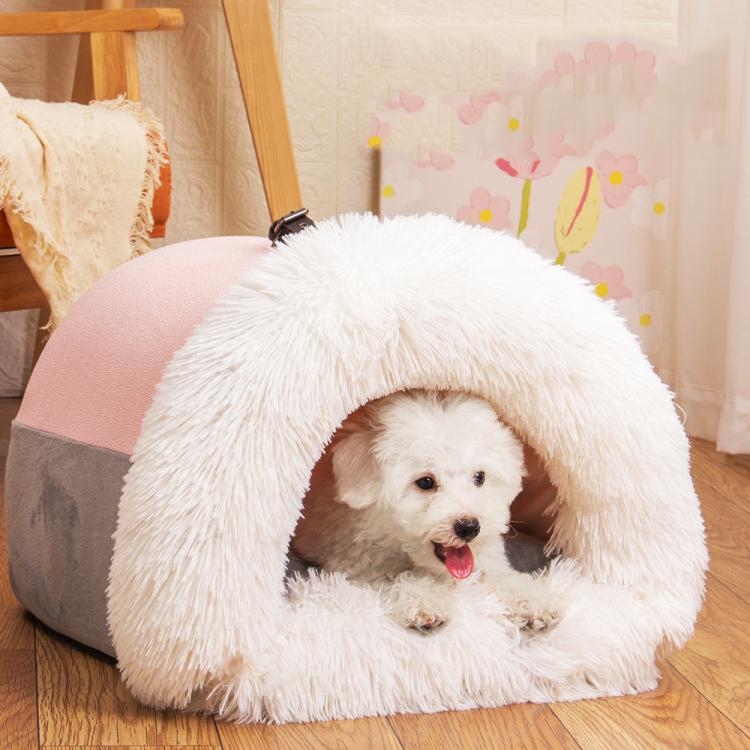 Casa para mascotas con diseño de asa empalmada, cálida casa de peluche para perros y gatos, M, L