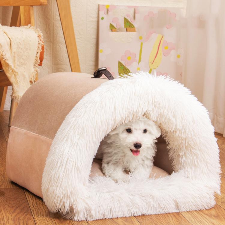 Casa para mascotas con diseño de asa empalmada, cálida casa de peluche para perros y gatos, M, L