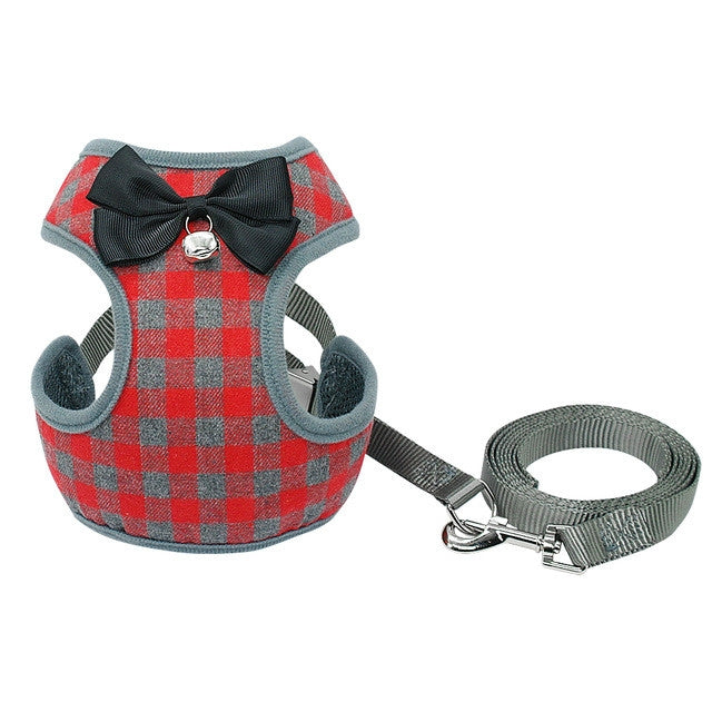 Chaleco a cuadros con lazo ajustable, correa de cuerda para tirar, para gato, perro, mascota, Red, Blue, Gray, Pink, Yellow