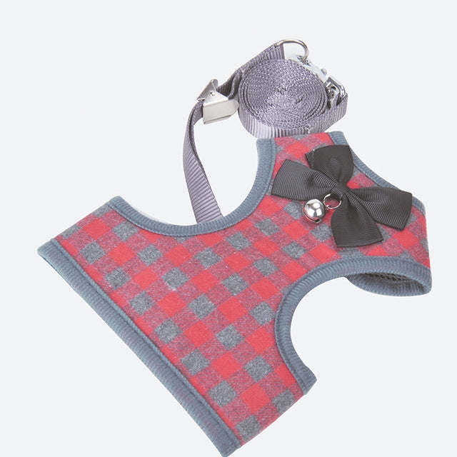 Chaleco a cuadros con lazo ajustable, correa de cuerda para tirar, para gato, perro, mascota, Red, Blue, Gray, Pink, Yellow