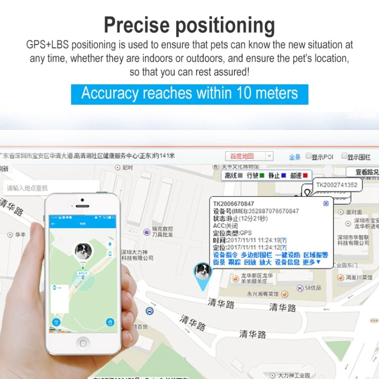 Z8-A Mini Pet Smart Wear GPS Localizador de mascotas Dispositivo de seguimiento