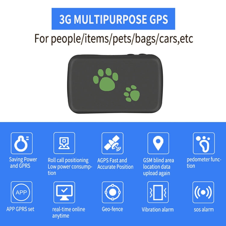 TK203 2G GPS / GPRS / GSM Personal / Mercancías / Mascota / Localizador de bolsas Collar para mascotas Dispositivo de seguimiento en tiempo real, TK203