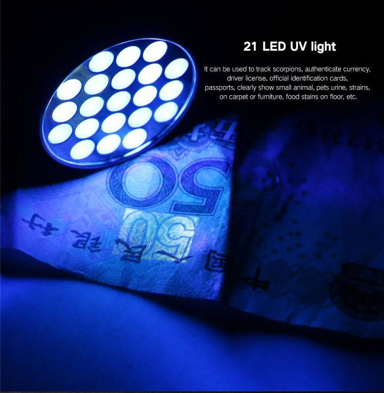 YWXLight UV 21 LEDs 395NM Ultravioleta Antorcha LED Linterna Detector de lámpara de luz para orina de perro Manchas de mascotas
