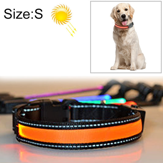 Collar con luz LED solar + carga USB para mascotas para perros medianos y grandes, tamaño de circunferencia del cuello: S, 35-40 cm, Size: S