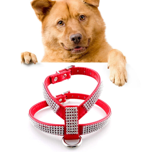 Arnés para perro suave y transpirable de PU con diamantes de imitación, chaleco para mascota, correa para el pecho para perro, correa, collar para perro, tamaño: M
