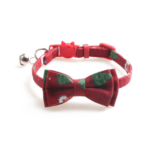 Collar para mascotas con patrón de árbol y muñeco de nieve navideño de 4 piezas con campanas, With Bow, Without Bow