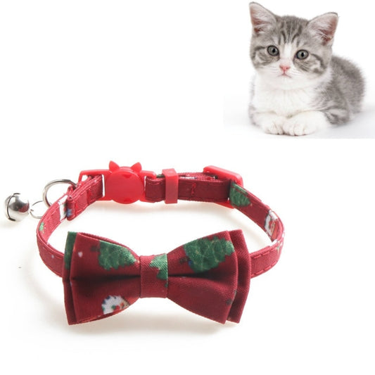 Collar para mascotas con patrón de árbol y muñeco de nieve navideño de 4 piezas con campanas, With Bow, Without Bow