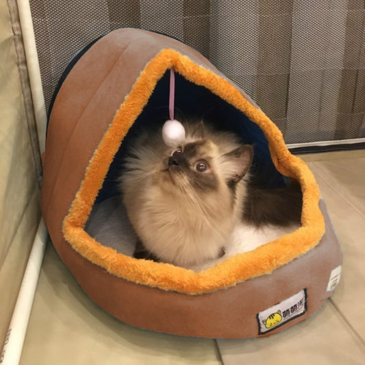 Cama suave y cálida para perros y gatos, cojín para mascotas, caseta para perros, castillo para gatos, casa plegable para cachorros con pelota de juguete, S, M, L