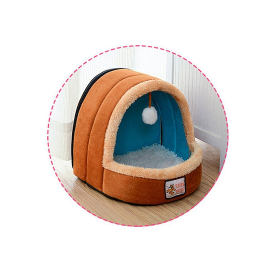 Cama suave y cálida para perros y gatos, cojín para mascotas, caseta para perros, castillo para gatos, casa plegable para cachorros con pelota de juguete, S, M, L