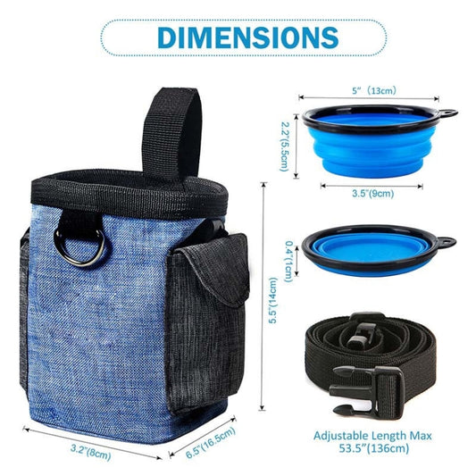 Bolsa de entrenamiento para perros, bolsa de basura para comida, aperitivos, bolsa de cintura para entrenamiento de salida para perros, bolsa de Entrenamiento para mascotas, Blue Waist Bag, Blue Waist Bag+Folding Bowl