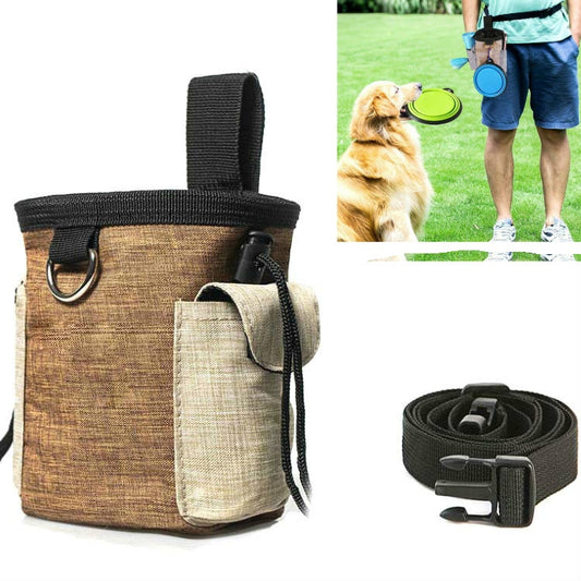 Bolsa de entrenamiento para mascotas al aire libre, bolsillos de entrenamiento para perros, bolsa de almacenamiento de aperitivos para mascotas, bolsillos, Brown Waist Bag, Brown Waist Bag+Folding Bowl
