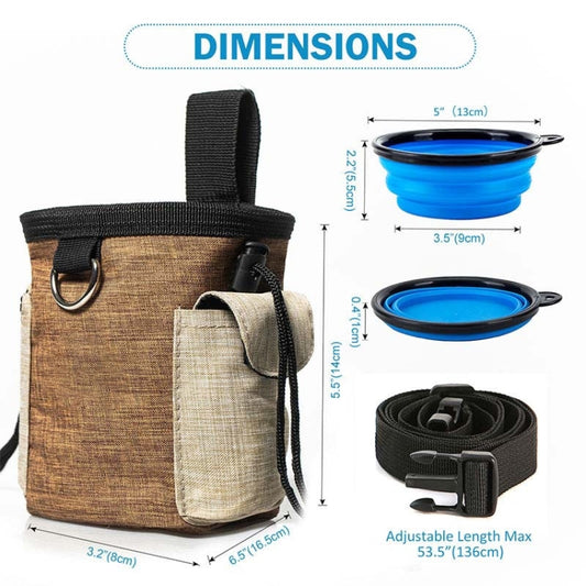 Bolsa de entrenamiento para mascotas al aire libre, bolsillos de entrenamiento para perros, bolsa de almacenamiento de aperitivos para mascotas, bolsillos, Brown Waist Bag, Brown Waist Bag+Folding Bowl