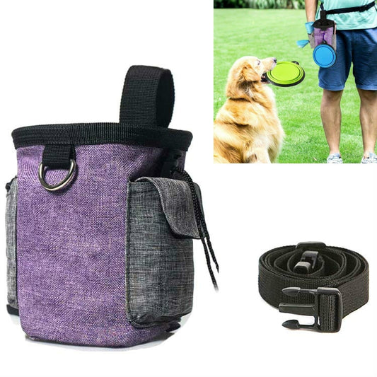 Riñonera de entrenamiento para mascotas con cinturón, bolsa portátil para aperitivos y salidas, Purple Waist Bag, Purple Waist Bag+Folding Bowl