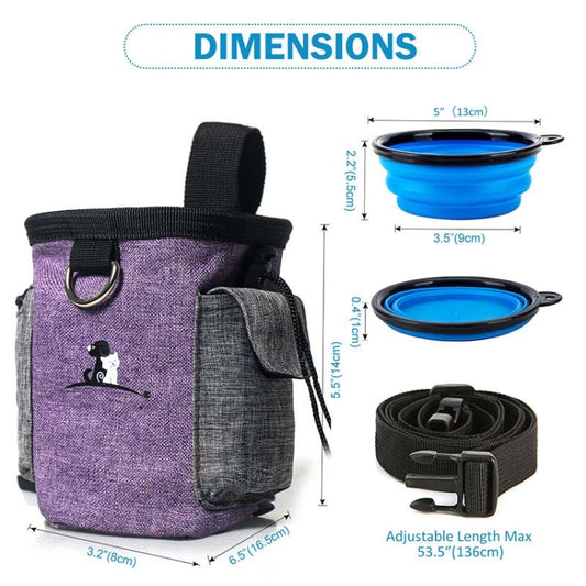 Riñonera de entrenamiento para mascotas con cinturón, bolsa portátil para aperitivos y salidas, Purple Waist Bag, Purple Waist Bag+Folding Bowl
