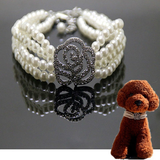 Suministros de decoración para mascotas con flores rosas y diamantes con puntos de perlas, 3 uds., S, M, L