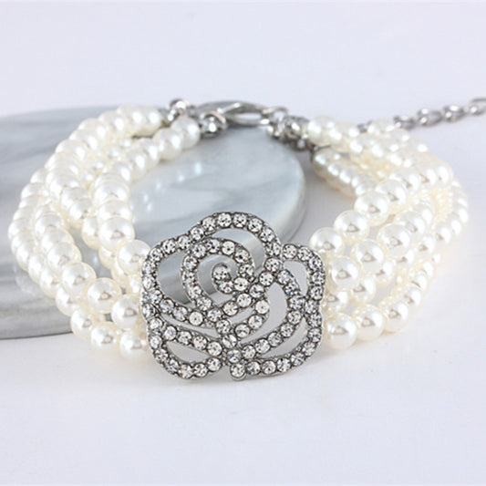 Suministros de decoración para mascotas con flores rosas y diamantes con puntos de perlas, 3 uds., S, M, L