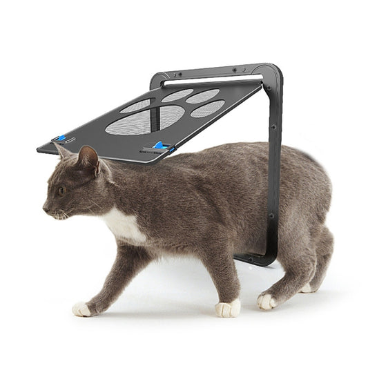 Suministros para mascotas, puerta con estampado de pata de perro, a prueba de mordeduras, ventana con pantalla para perros pequeños, puerta para gatos y perros, Black