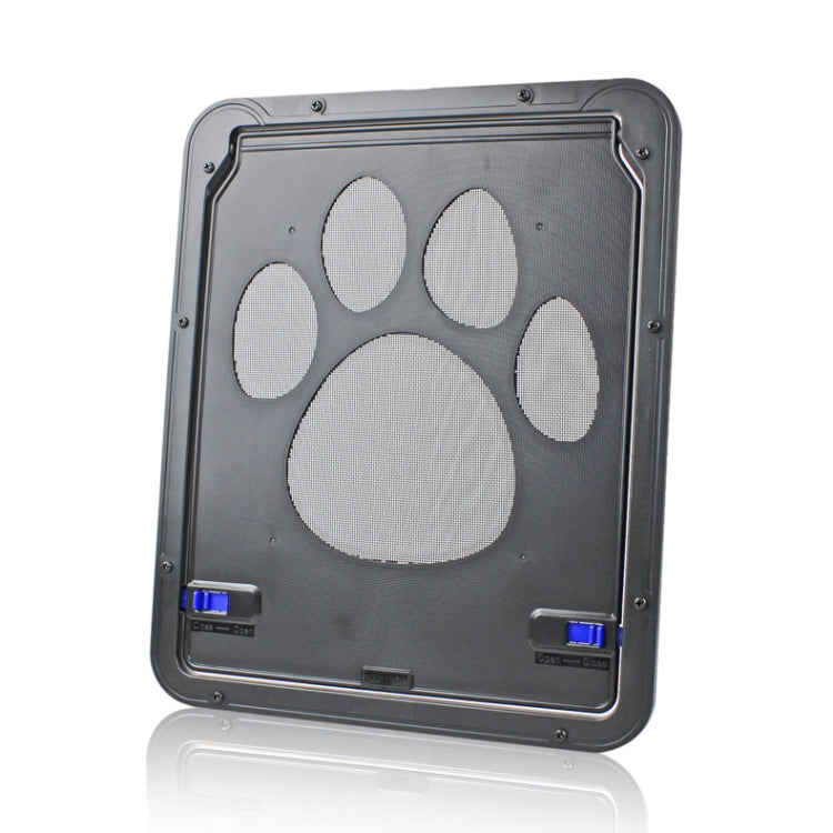 Suministros para mascotas, puerta con estampado de pata de perro, a prueba de mordeduras, ventana con pantalla para perros pequeños, puerta para gatos y perros, Black