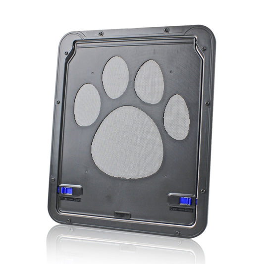 Suministros para mascotas, puerta con estampado de pata de perro, a prueba de mordeduras, ventana con pantalla para perros pequeños, puerta para gatos y perros, Black