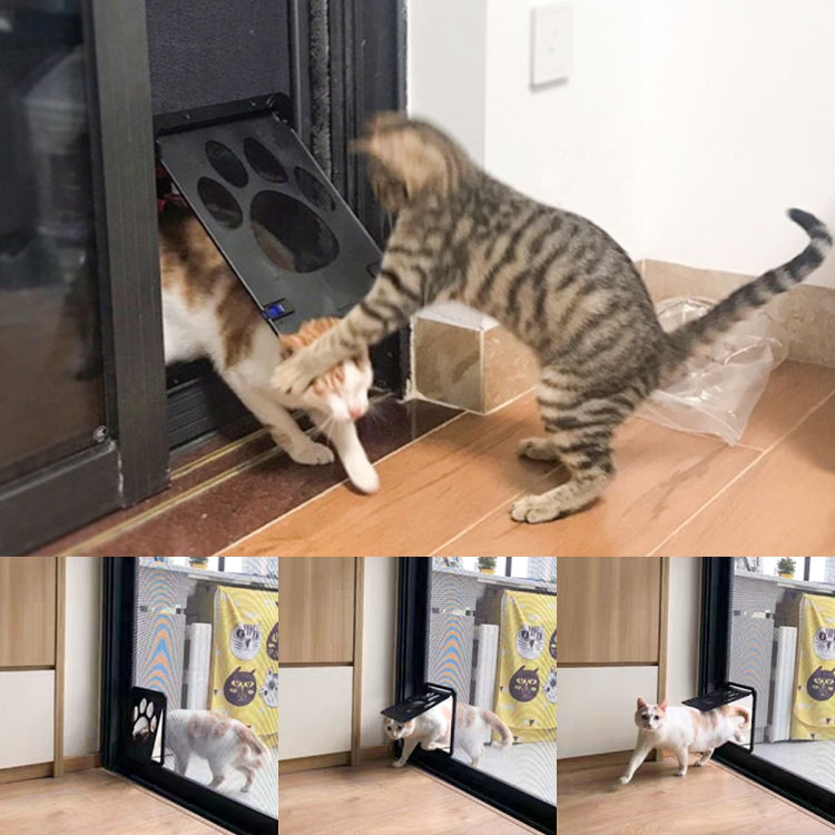 Suministros para mascotas, puerta con estampado de pata de perro, a prueba de mordeduras, ventana con pantalla para perros pequeños, puerta para gatos y perros, Black