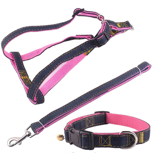 BG-Q1025 correa + correa para el pecho + collar engrosado fuerte Denim Pet Dog Leash Set, S, M, L, XL