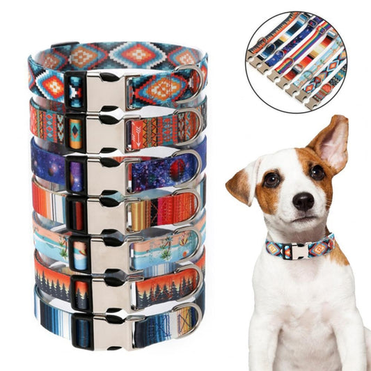 Collar con estampado de algodón y poliéster de estilo étnico para mascotas de 2 piezas, tamaño:, S: 1.5x27-43cm, M: 2.0x32-52cm, L: 2.5x38-61cm, XL: 2.5x43-71cm
