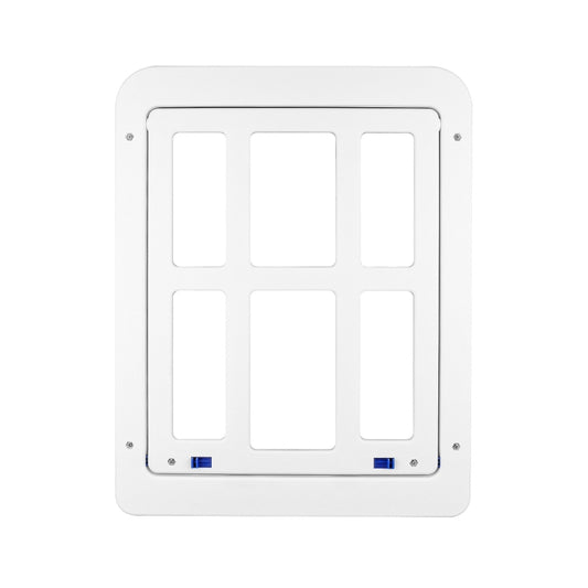 Puerta de tela escocesa para mascotas para orificio de puerta de ventana de pantalla con cierre automático bloqueable, 34cmx 44cm White