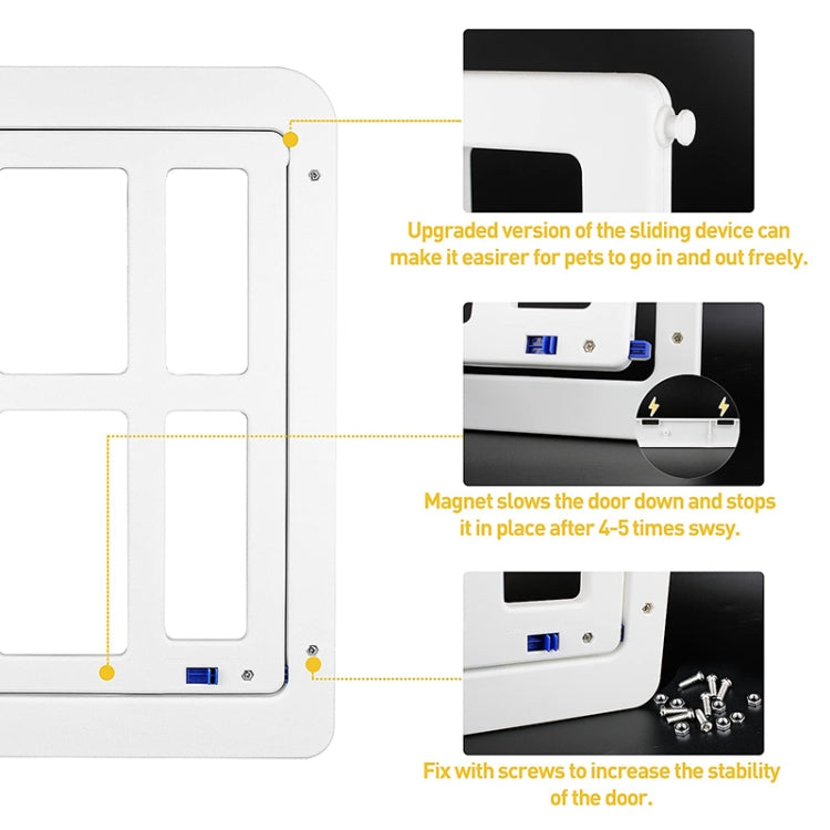 Puerta de tela escocesa para mascotas para orificio de puerta de ventana de pantalla con cierre automático bloqueable, 34cmx 44cm White