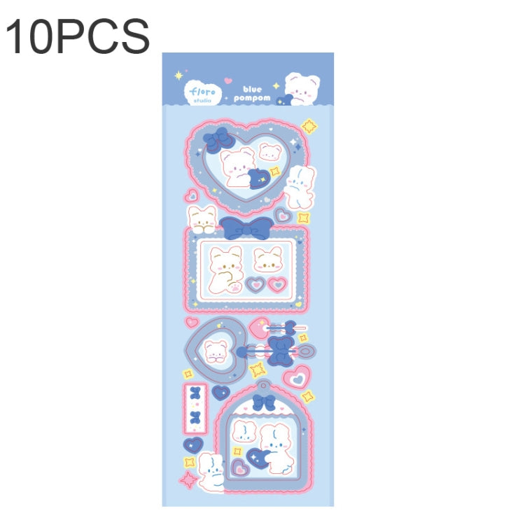 10 Uds pompón serie láser pegatina mano cuenta impermeable mascota Linda pegatina, Black Pink, Rosado, Azul, Púrpura