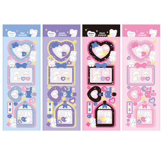 10 Uds pompón serie láser pegatina mano cuenta impermeable mascota Linda pegatina, Black Pink, Rosado, Azul, Púrpura