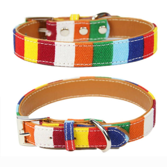 Collar de perro mascota de tira colorida de lona + PU, Collar S 1.5 x 30cm, Collar M 2.0 x 40cm, Collar  L 2.5 x 50cm, Collar XL 3.0 x 60cm