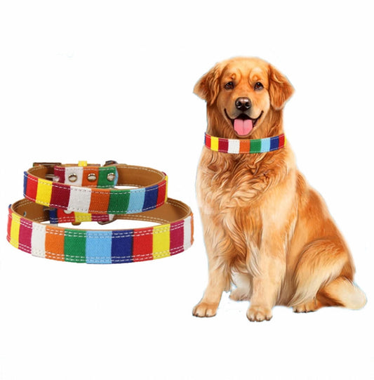 Collar de perro mascota de tira colorida de lona + PU, Collar S 1.5 x 30cm, Collar M 2.0 x 40cm, Collar  L 2.5 x 50cm, Collar XL 3.0 x 60cm