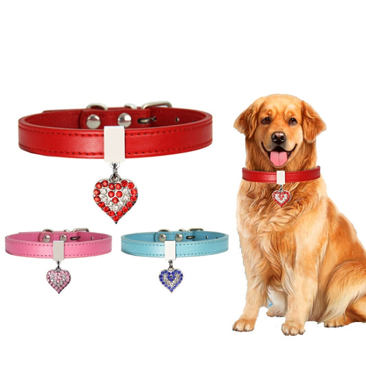 Colgante en forma de corazón Collar de perro de cuero de PU Correa para perro mascota, XS 1.3-25cm, S 1.3-30cm, M 1.3-35cm