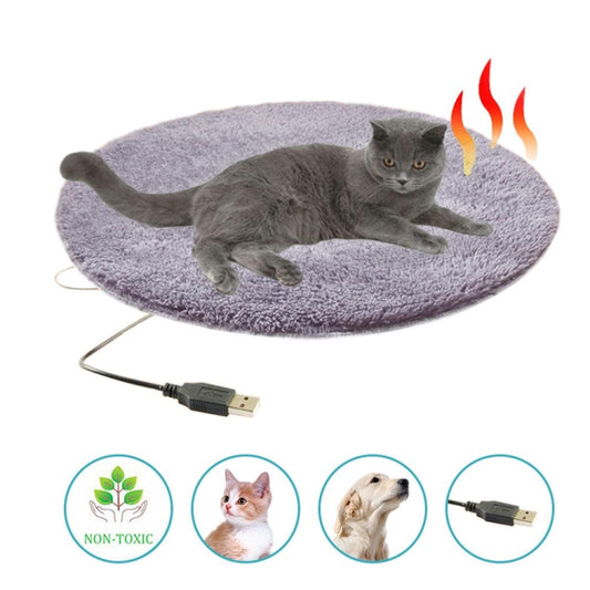 Almohadilla de calefacción eléctrica USB para mascotas de 5V para perros y gatos para mantener el calor, Short Plush (Silver Gray)
