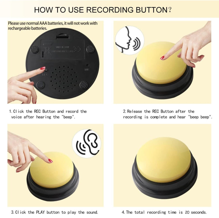 Botón de comunicación para mascotas Dog Vocal Box Recording Vocalizer, Style: Recording Model, Dark Blue, Light Blue, Green, Purple, Red, Orange, Rose Red, Pink, Yellow, Lake Blue, White