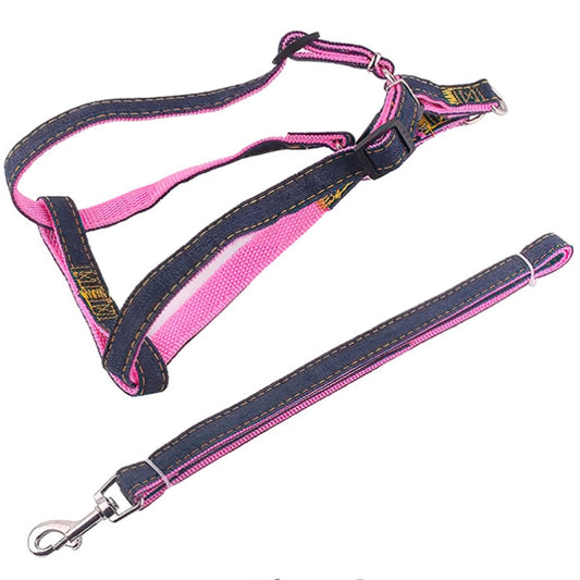BG-Q1025 correa + correa para el pecho engrosada fuerte Denim Pet Dog Leash Set, S, M, L, XL