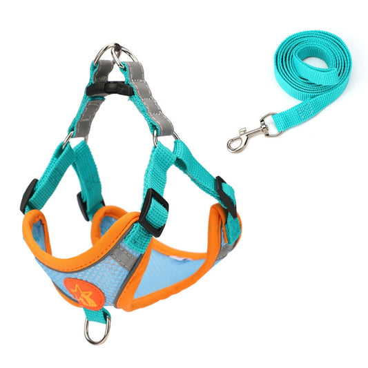 Arnés para perros mascota Correa reflectante estilo chaleco anti-rotura, Mesh Cyan