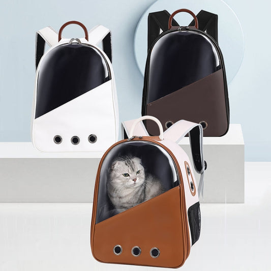 Bolsa para mascotas de PU, mochilas de hombro doble con cápsula de transporte para salida de gatos y perros