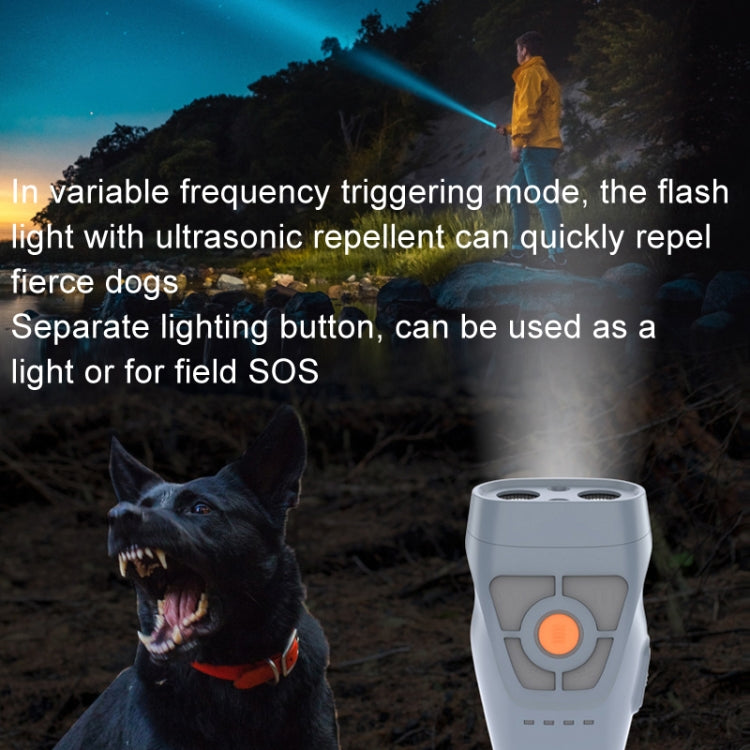 Repelente ultrasónico dual para mascotas, Barker con fuente de alimentación móvil, función de bocina de iluminación intermitente