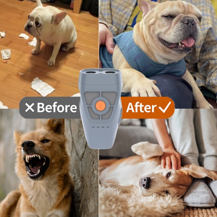 Repelente ultrasónico dual para mascotas, Barker con fuente de alimentación móvil, función de bocina de iluminación intermitente