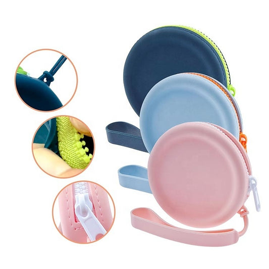 Bolsa circular de almacenamiento de auriculares de silicona con cremallera y monedero para aperitivos para mascotas
