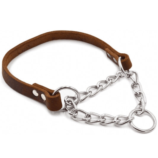 Collar de cadena para perro de cuero con forma de media P, M, L, XL