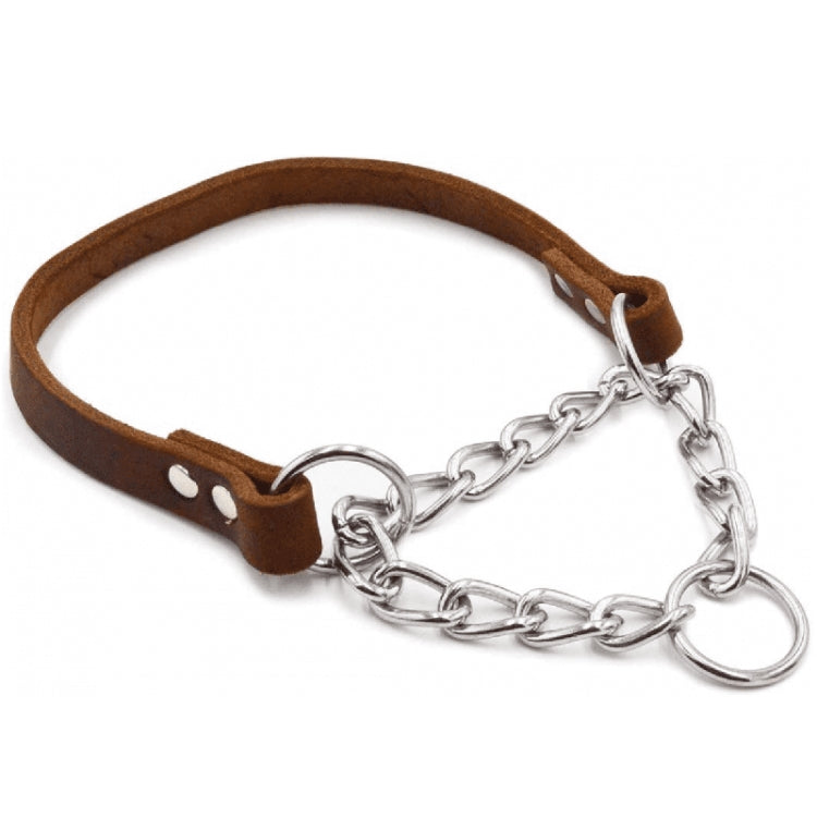Collar de cadena para perro de cuero con forma de media P, M, L, XL