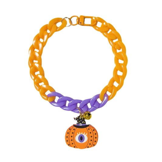 Collar de Halloween para mascotas, collar con etiqueta de dibujos animados, cadena decorativa ajustable para gatos y perros, Pumpkin 1, Pumpkin 2, Bat, Green Skull, Black Cat, Ghost, Small Black Cat, Spider