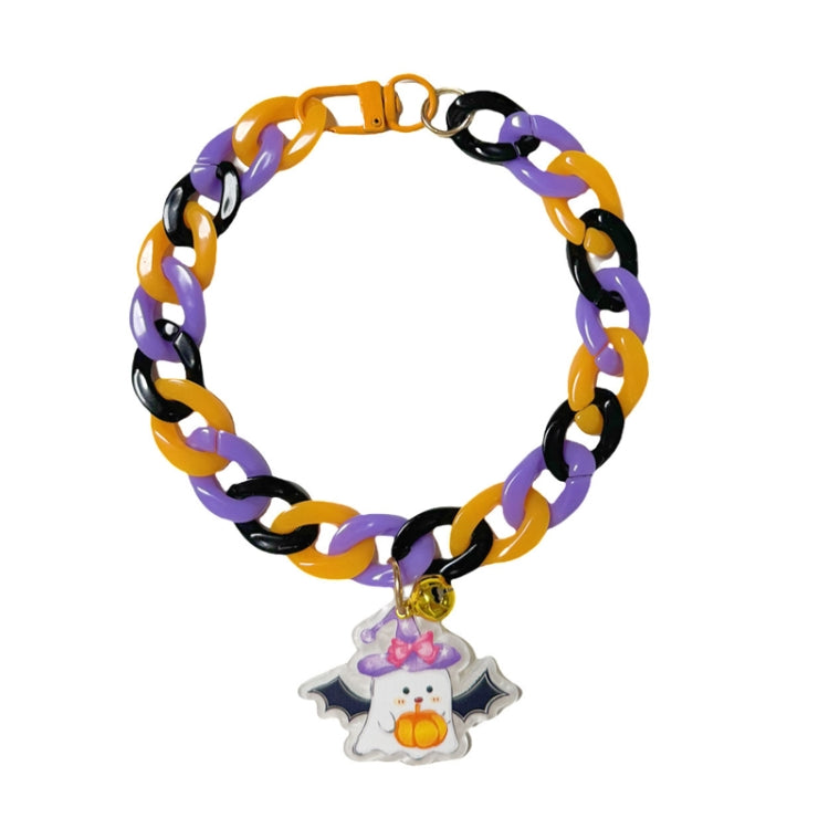 Collar de Halloween para mascotas, collar con etiqueta de dibujos animados, cadena decorativa ajustable para gatos y perros, Pumpkin 1, Pumpkin 2, Bat, Green Skull, Black Cat, Ghost, Small Black Cat, Spider