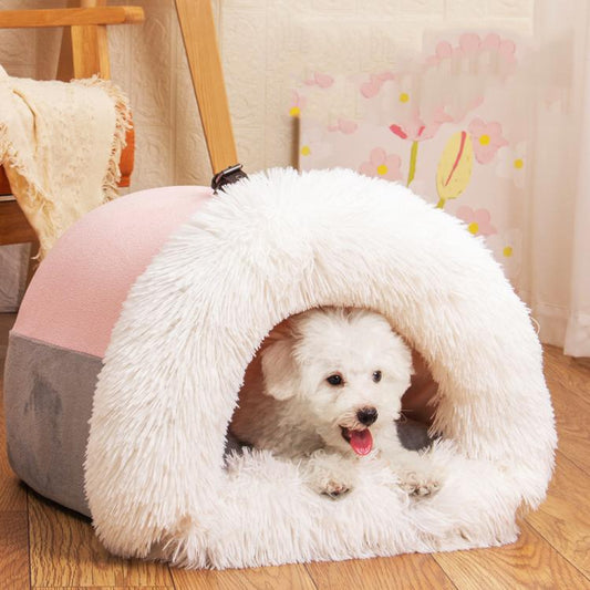 Casa para mascotas con diseño de asa empalmada, cálida casa de peluche para perros y gatos, M, L